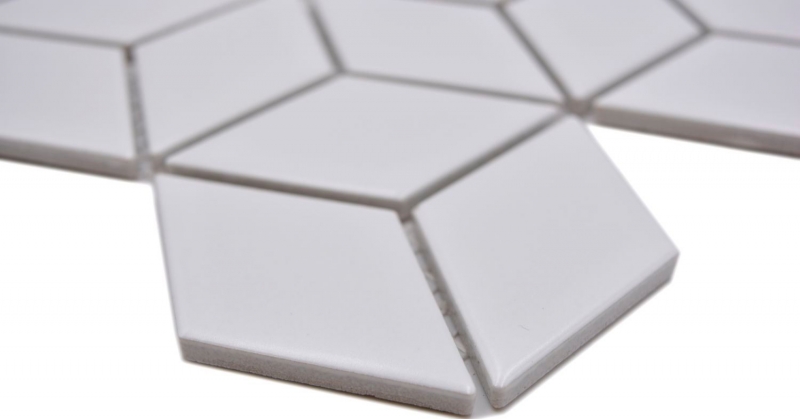 Hand sample mosaic tile ceramic mosaic combination 3D cube plain white matt tile backsplash kitchen MOS13-POV4_m