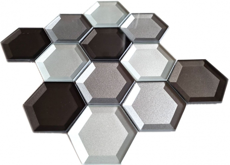 Hand pattern mosaic tile glass mosaic combi hexagonal 3D look mix wall kitchen bathroom MOS88-XB159_m