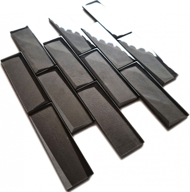 Hand sample mosaic tile glass mosaic combi 3D look black kitchen splashback tile mirror MOS88-MOS88-XB09_m