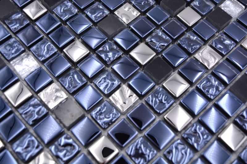 Hand sample mosaic tile glass natural stone mosaic stone EP mix black silver kitchen splashback MOS92-660_m