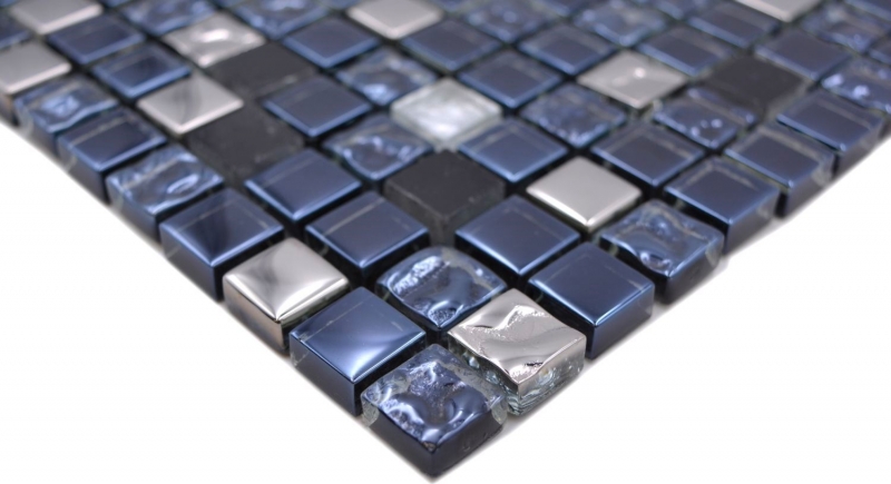 Hand sample mosaic tile glass natural stone mosaic stone EP mix black silver kitchen splashback MOS92-660_m