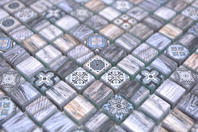 Hand sample mosaic tile glass mosaic combi retro wood gray blue dark dark bathroom kitchen MOS78-W49_m