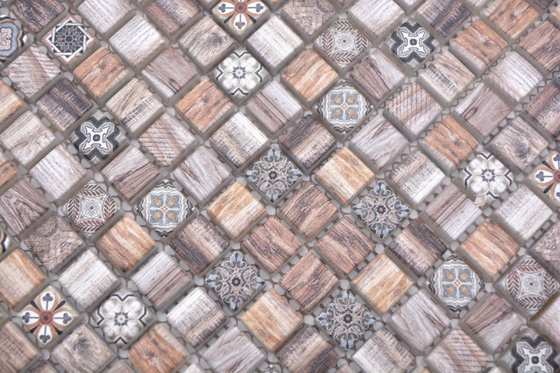 Hand-painted mosaic tile glass mosaic combi retro wood brown kitchen splashback bathroom MOS78-W89_m