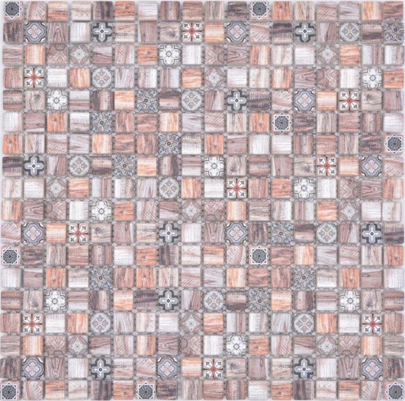 Hand-painted mosaic tile glass mosaic combi retro wood brown kitchen splashback bathroom MOS78-W89_m