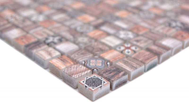 Hand-painted mosaic tile glass mosaic combi retro wood brown kitchen splashback bathroom MOS78-W89_m