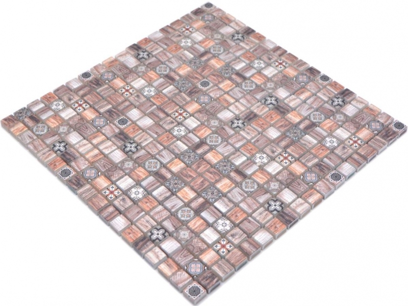 Hand-painted mosaic tile glass mosaic combi retro wood brown kitchen splashback bathroom MOS78-W89_m
