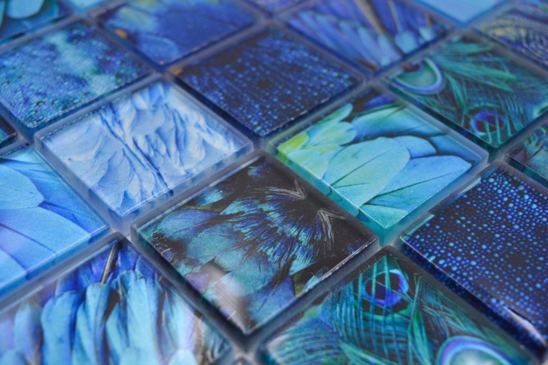 Hand-painted mosaic tile Glass mosaic Combi Forest blue turquoise Tile backsplash kitchen MOS78-W78_m