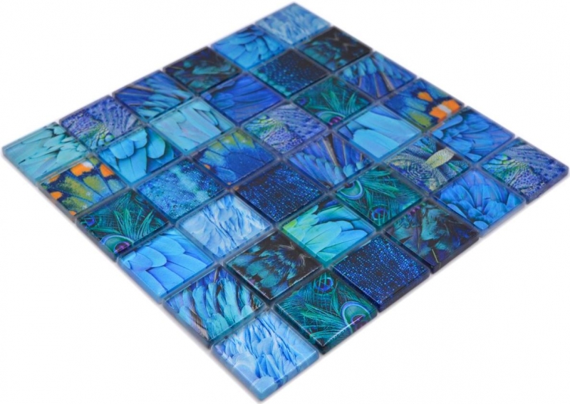 Hand-painted mosaic tile Glass mosaic Combi Forest blue turquoise Tile backsplash kitchen MOS78-W78_m