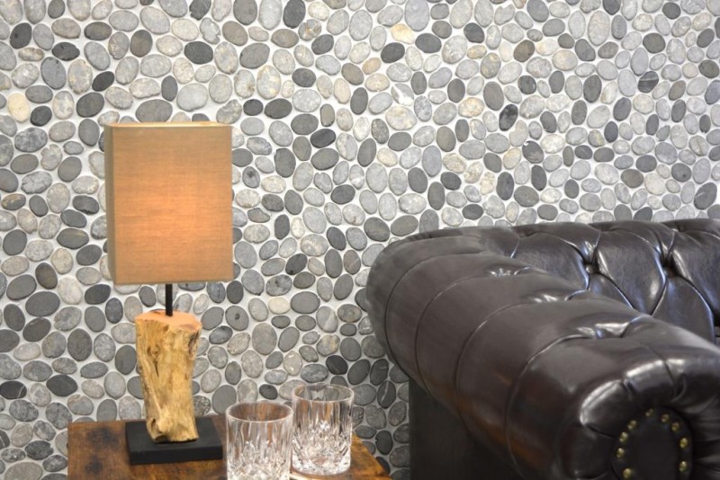 Hand sample mosaic tile natural stone river pebble stone pebble cut ash gray tile backsplash MOS30-SANI_m