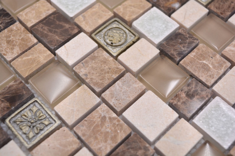 Hand-painted mosaic tile Mosaic composite multi-format stone resin ceramic mix emperador tile backsplash MOS85-2FD_m