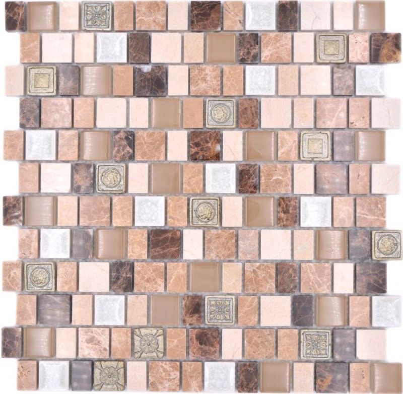 Hand-painted mosaic tile Mosaic composite multi-format stone resin ceramic mix emperador tile backsplash MOS85-2FD_m