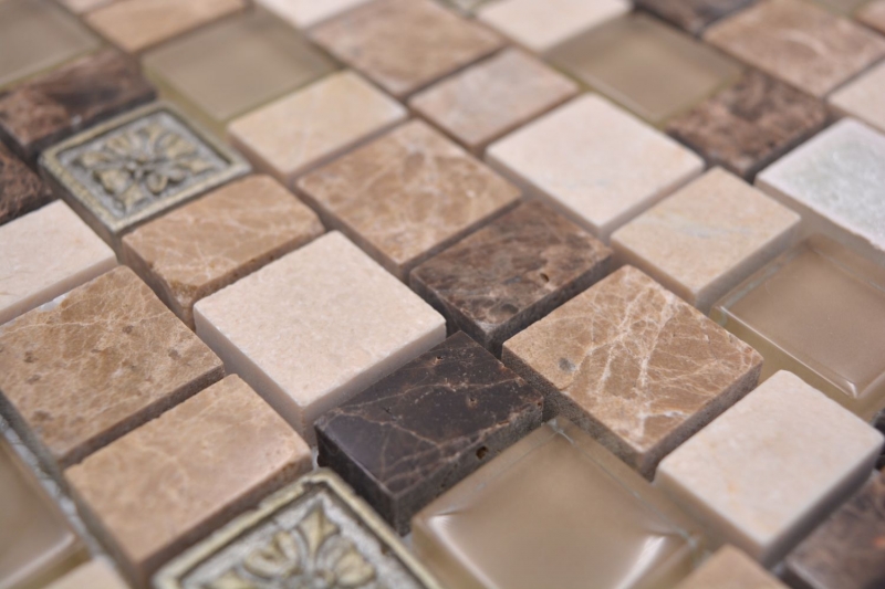 Hand-painted mosaic tile Mosaic composite multi-format stone resin ceramic mix emperador tile backsplash MOS85-2FD_m