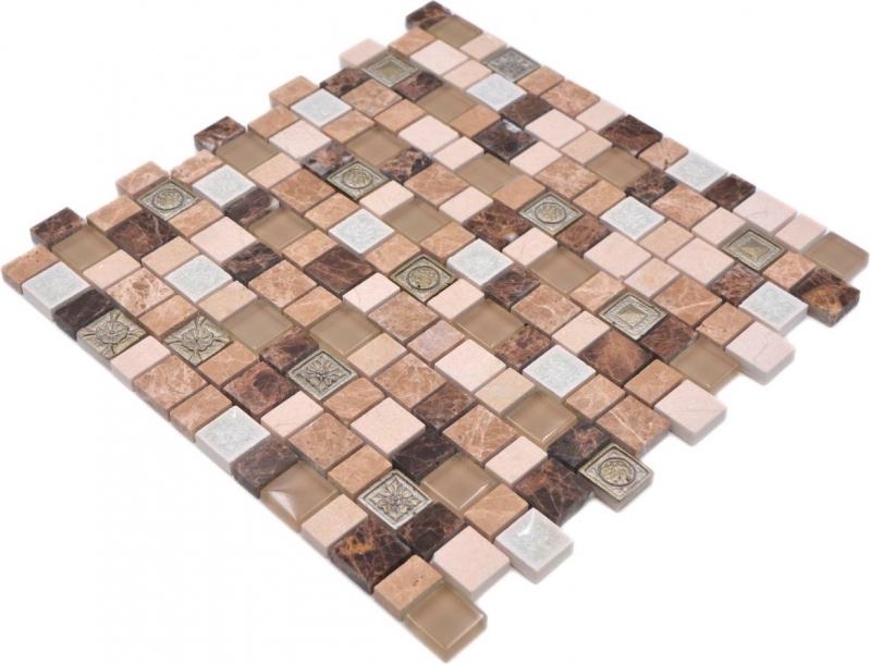 Hand-painted mosaic tile Mosaic composite multi-format stone resin ceramic mix emperador tile backsplash MOS85-2FD_m
