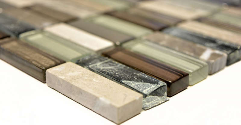 Rectangular mosaic tiles glass mosaic rods light brown silver gray natural stone marble tile backsplash kitchen wall - MOS87-SM68_f | 10 mosaic mats