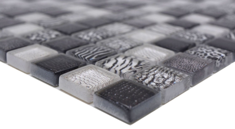 Glass mosaic mosaic tile black glossy zebra wall kitchen bathroom shower MOS68-WL24
