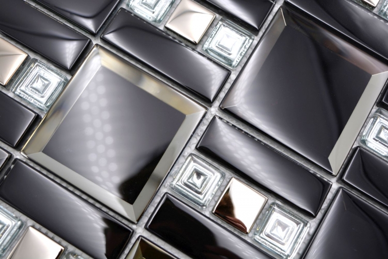 Glass mosaic mosaic tile black silver glossy wall kitchen bathroom shower MOS88-SQ78