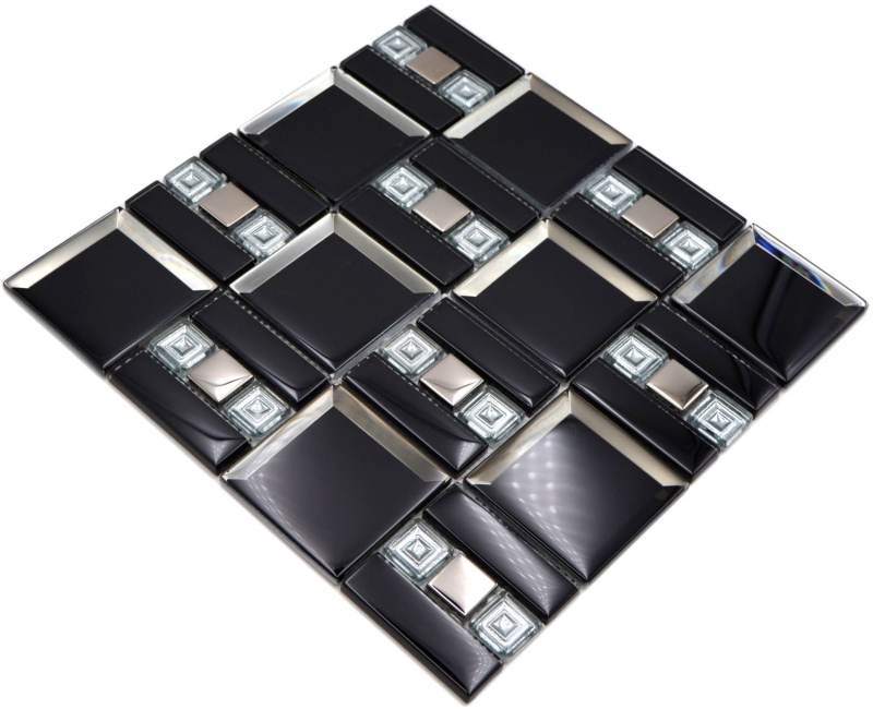 Glass mosaic mosaic tile black silver glossy wall kitchen bathroom shower MOS88-SQ78