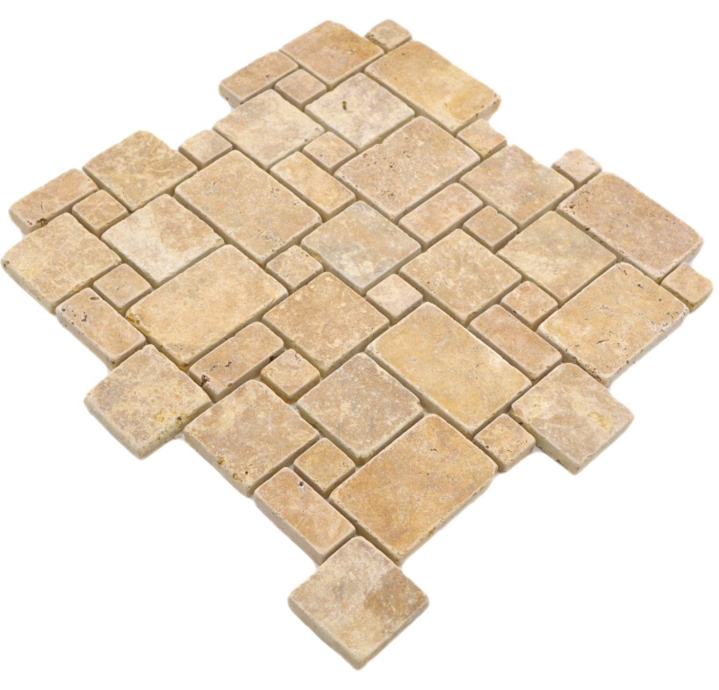 Natural stone mosaic tiles terrace travertine golden yellow matt wall floor kitchen bathroom shower MOS40-FP51