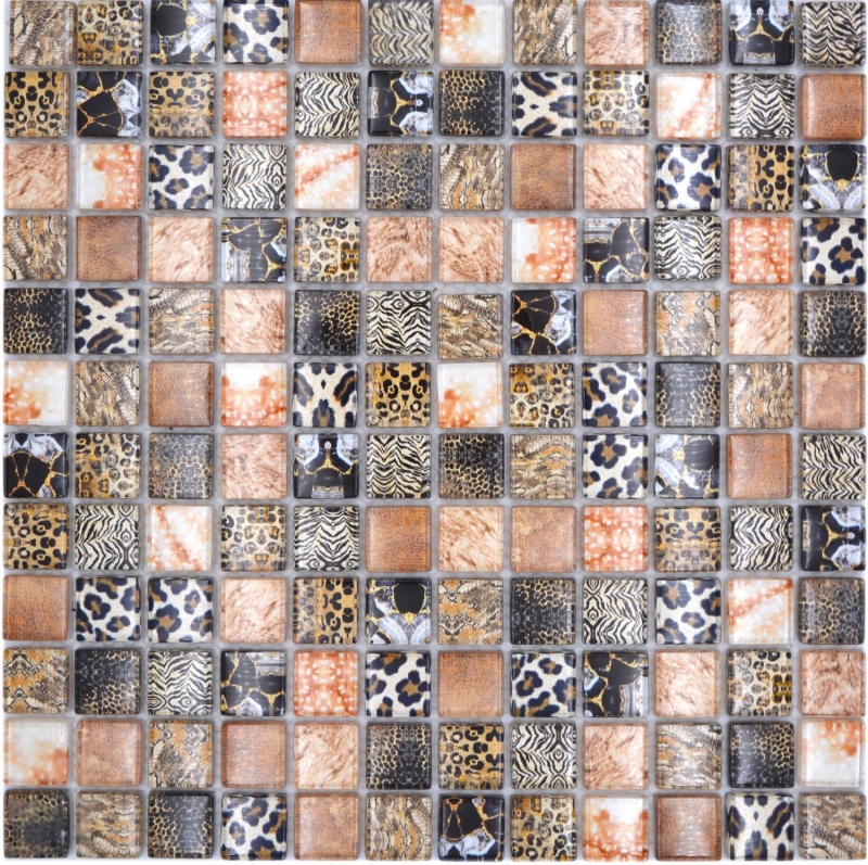Glass mosaic mosaic tile brown glossy leopard wall kitchen bathroom shower MOS68-WL64_f