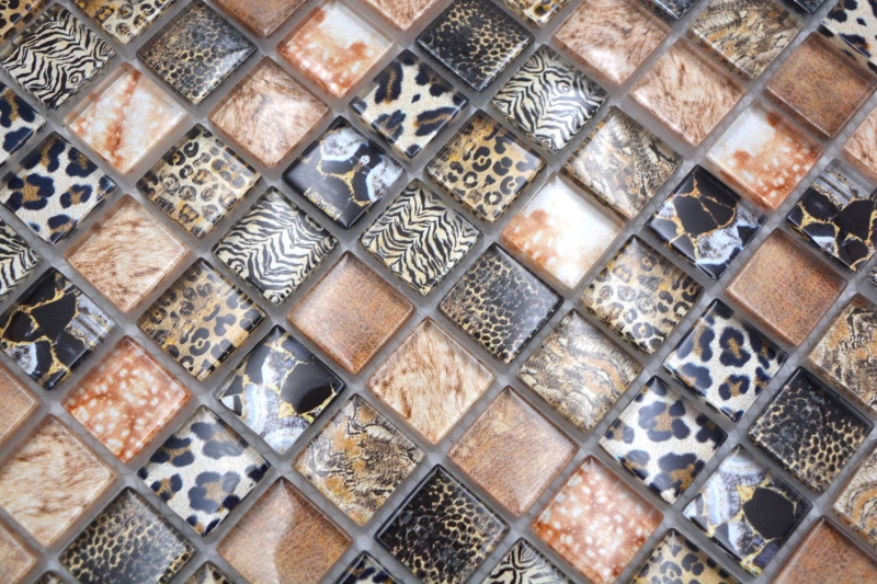 Glass mosaic mosaic tile brown glossy leopard wall kitchen bathroom shower MOS68-WL64_f