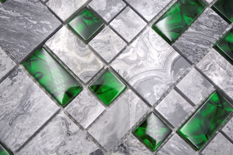 Natural stone glass mosaic gray with green glossy wall floor kitchen bathroom shower - MOS88-0405_f