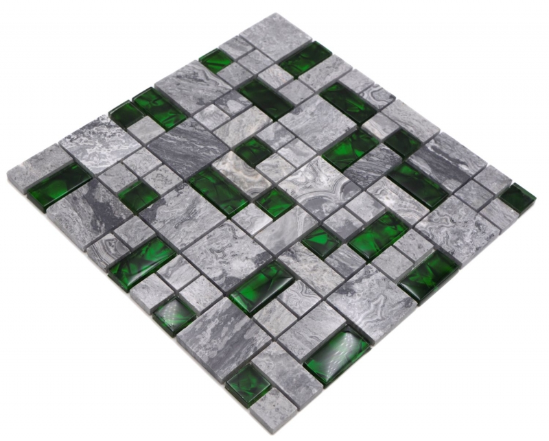 Natural stone glass mosaic gray with green glossy wall floor kitchen bathroom shower - MOS88-0405_f