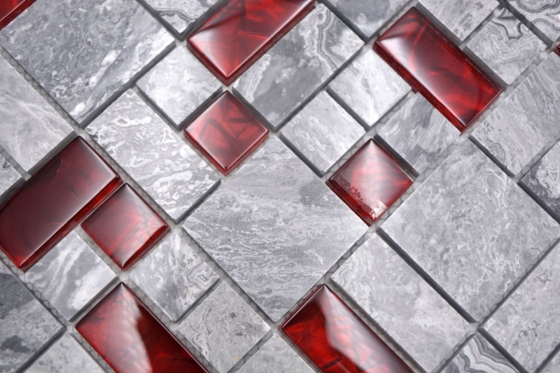 Natural stone glass mosaic gray with red glossy wall floor kitchen bathroom shower - MOS88-0409_f