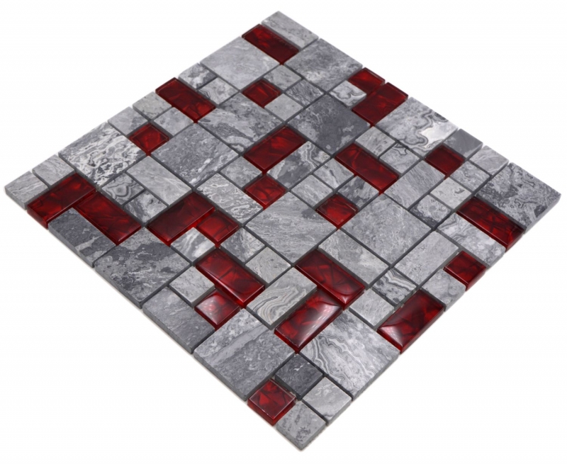 Natural stone glass mosaic gray with red glossy wall floor kitchen bathroom shower - MOS88-0409_f
