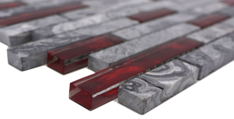 Natural stone glass mosaic gray with red glossy wall kitchen bathroom shower - MOS87-0409_f