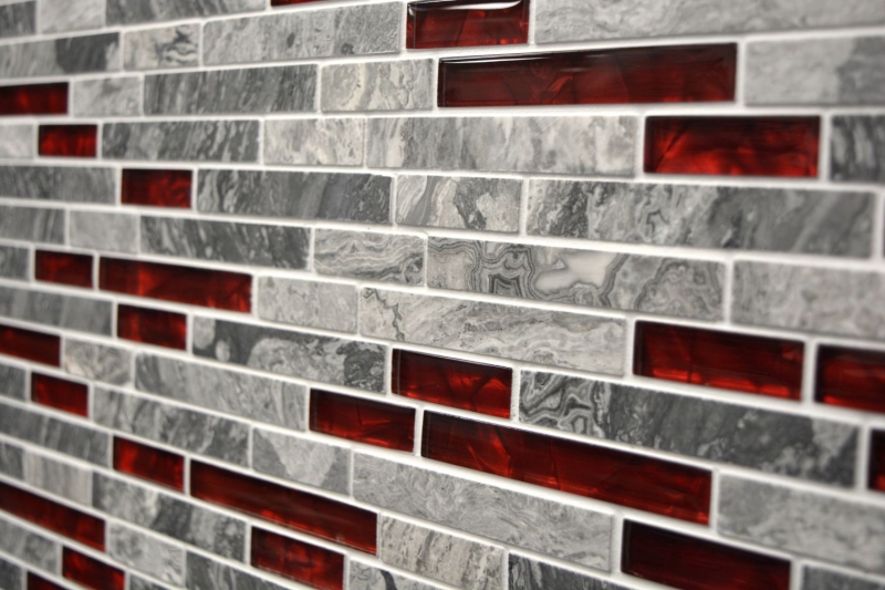 Natural stone glass mosaic gray with red glossy wall kitchen bathroom shower - MOS87-0409_f