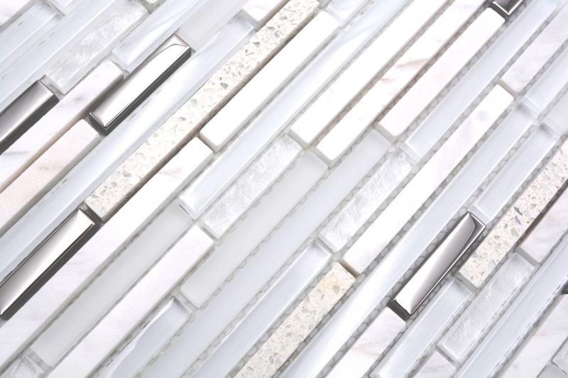 Natural stone glass mosaic composite/stone white glossy wall kitchen bathroom shower - MOS86-SV62_f