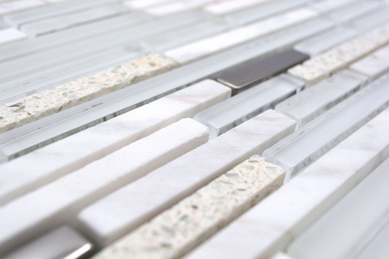 Natural stone glass mosaic composite/stone white glossy wall kitchen bathroom shower - MOS86-SV62_f