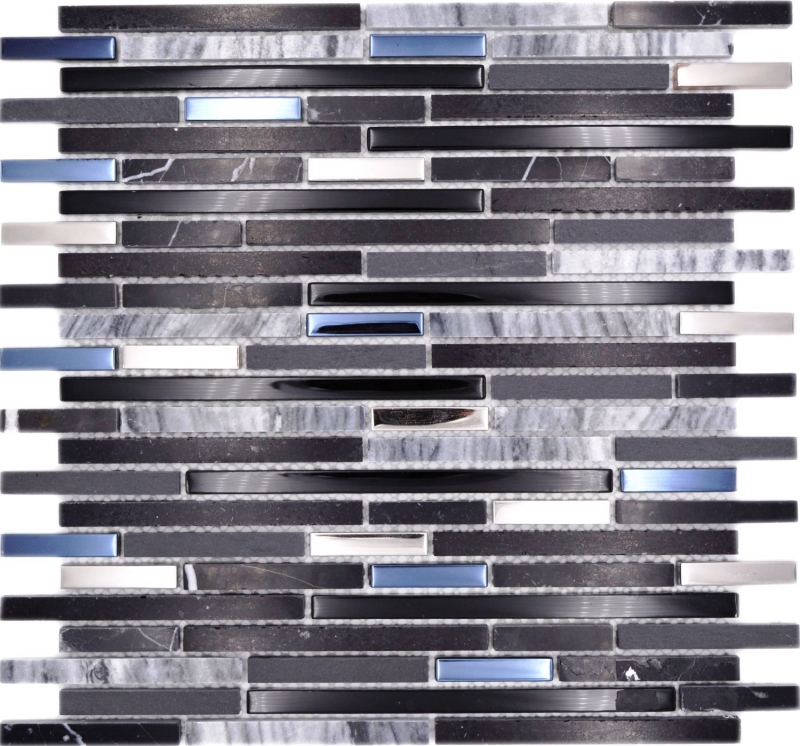 Natural stone glass mosaic composite/stone black glossy wall kitchen bathroom shower - MOS86-SV73_f