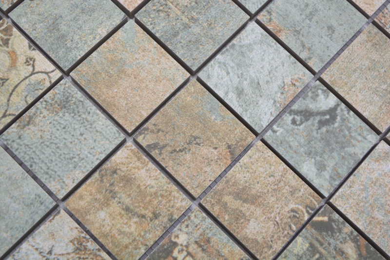 Hand-painted ceramic mosaic porcelain stoneware beige brown green matt wall floor kitchen bathroom shower MOS14-47CB_m