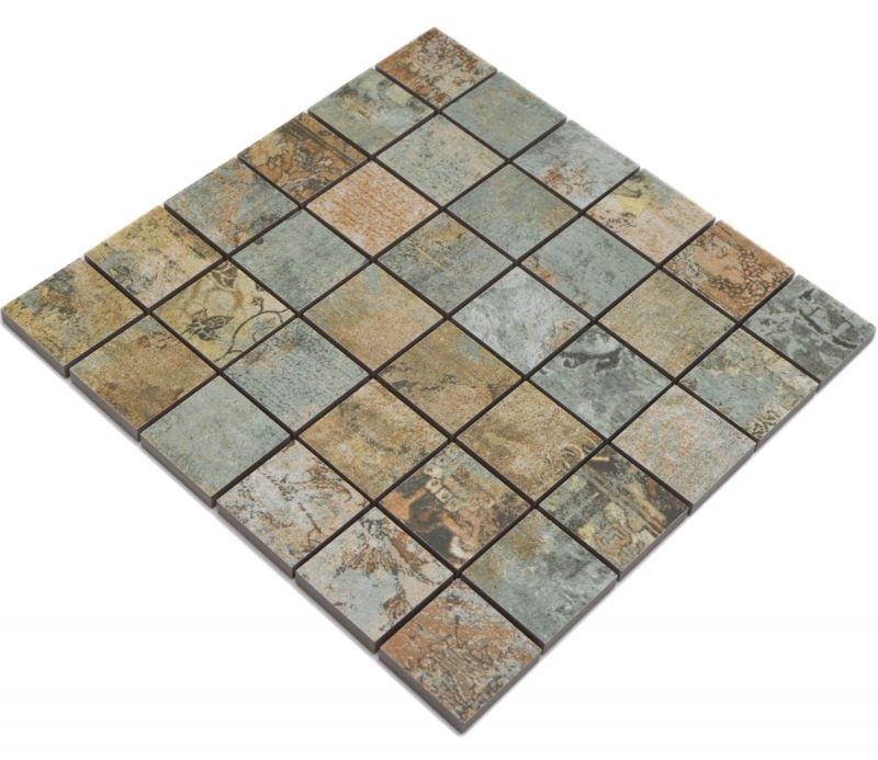 Hand-painted ceramic mosaic porcelain stoneware beige brown green matt wall floor kitchen bathroom shower MOS14-47CB_m