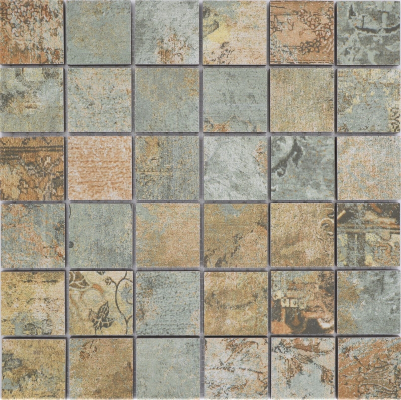 Hand-painted ceramic mosaic porcelain stoneware beige brown green matt wall floor kitchen bathroom shower MOS14-47CB_m