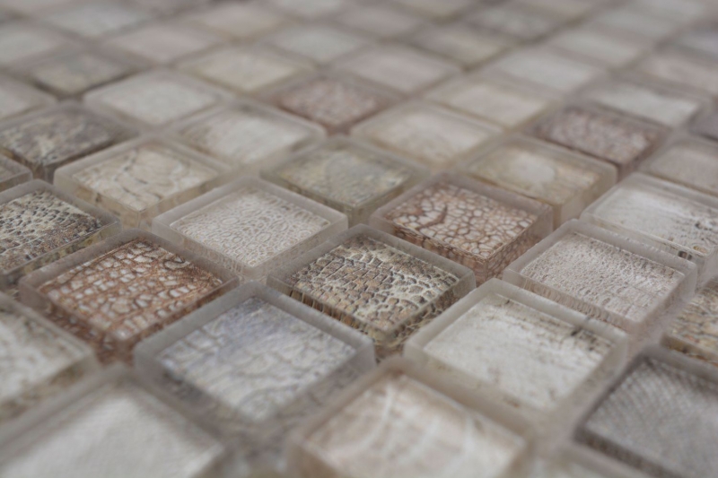 Hand-patterned glass mosaic mosaic tile beige glossy crocodile texture wall kitchen bathroom shower MOS68-WL34_m