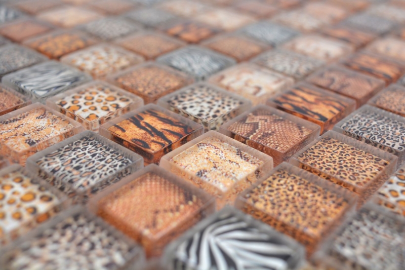Hand-painted glass mosaic mosaic tile light brown glossy safari wall kitchen bathroom shower MOS68-WL54_m