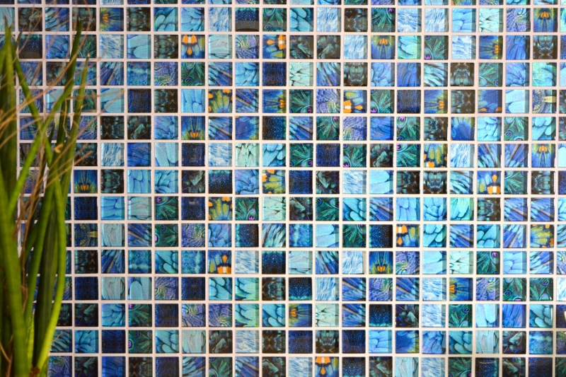 Hand-painted glass mosaic mosaic tile blue glossy Bird wall kitchen bathroom shower MOS68-WL74_m