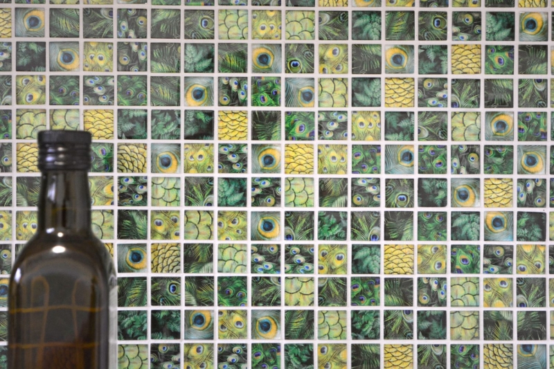 Hand-painted glass mosaic mosaic tile green glossy peacock wall kitchen bathroom shower MOS68-WL84_m