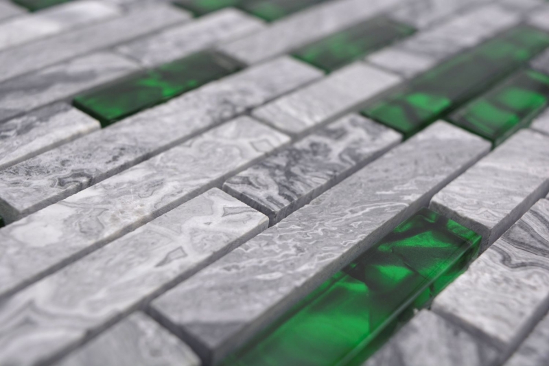 Hand pattern natural stone glass mosaic gray with green glossy wall kitchen bathroom shower - MOS87-0405_m