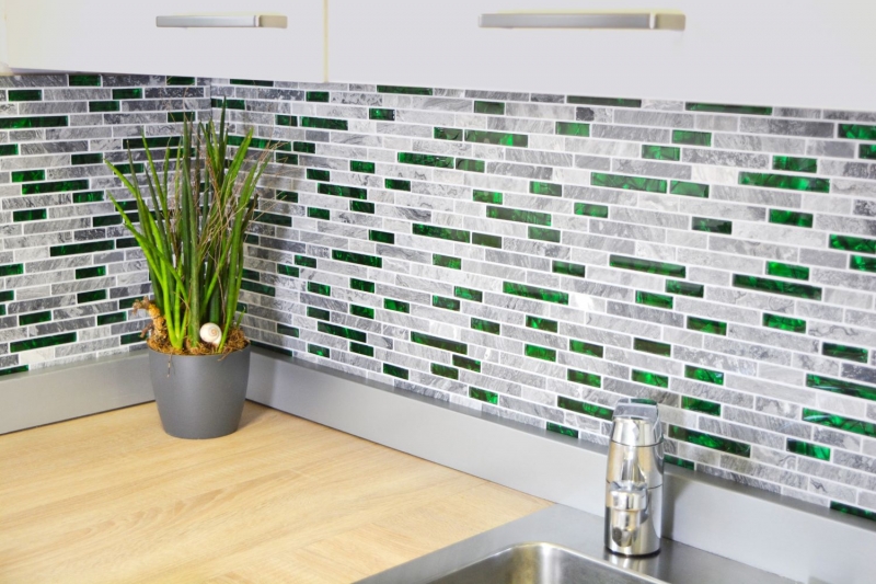 Hand pattern natural stone glass mosaic gray with green glossy wall kitchen bathroom shower - MOS87-0405_m