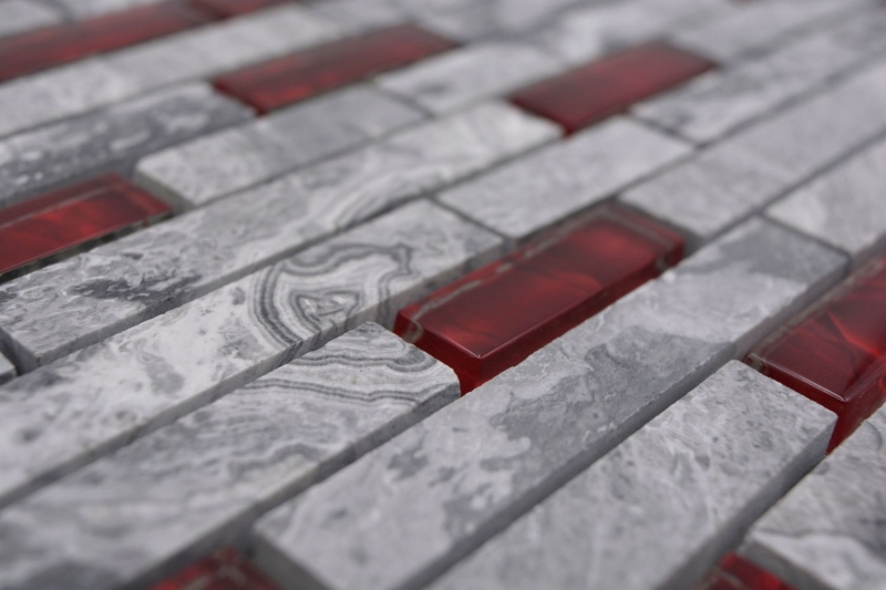 Hand pattern natural stone glass mosaic gray with red glossy wall kitchen bathroom shower - MOS87-0409_m
