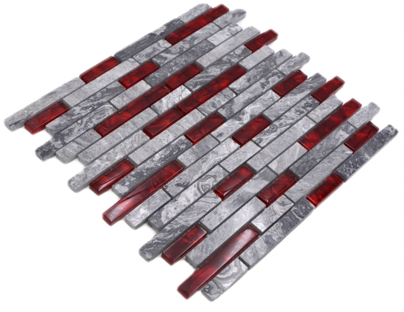 Hand pattern natural stone glass mosaic gray with red glossy wall kitchen bathroom shower - MOS87-0409_m
