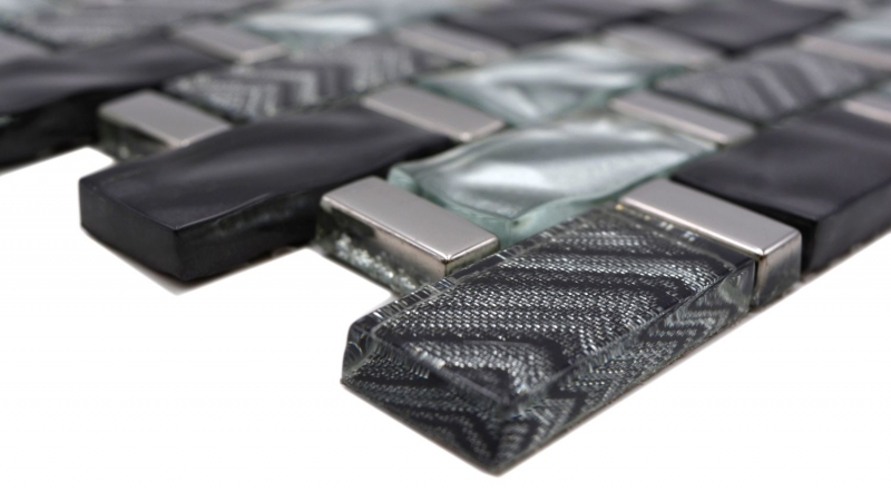 Hand pattern glass mosaic mosaic tile gray black silver glossy wall kitchen bathroom shower - MOS83-MW10_m