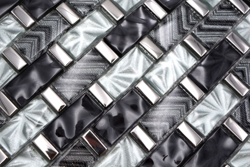 Hand pattern glass mosaic mosaic tile gray black silver glossy wall kitchen bathroom shower - MOS83-MW10_m