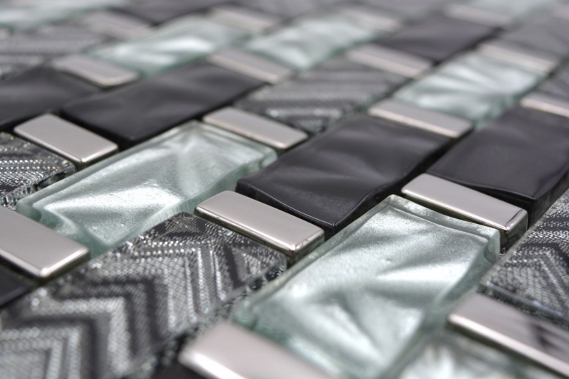 Hand pattern glass mosaic mosaic tile gray black silver glossy wall kitchen bathroom shower - MOS83-MW10_m