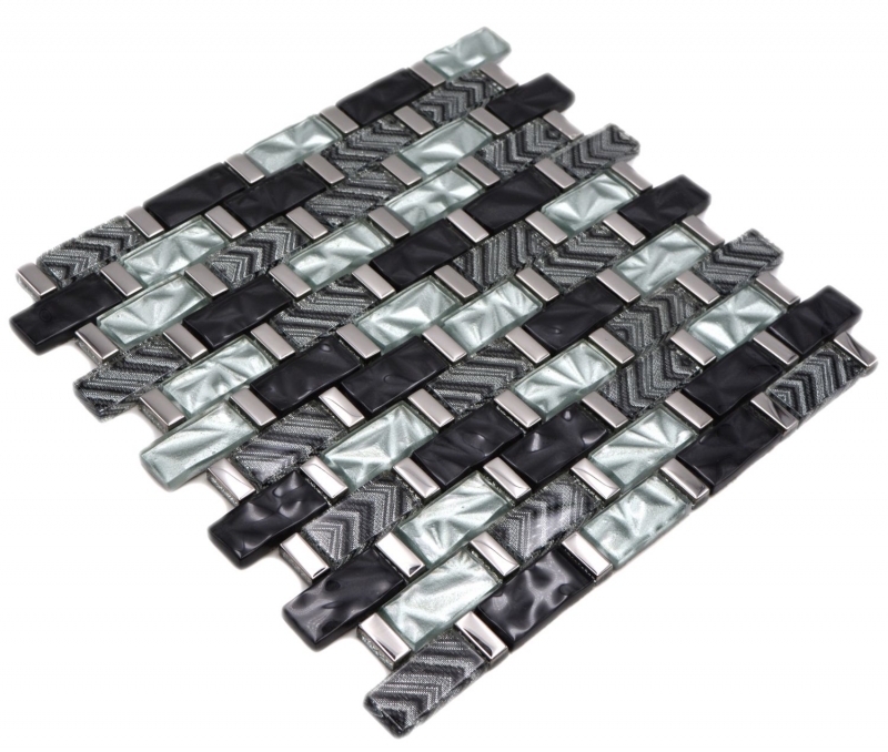 Hand pattern glass mosaic mosaic tile gray black silver glossy wall kitchen bathroom shower - MOS83-MW10_m
