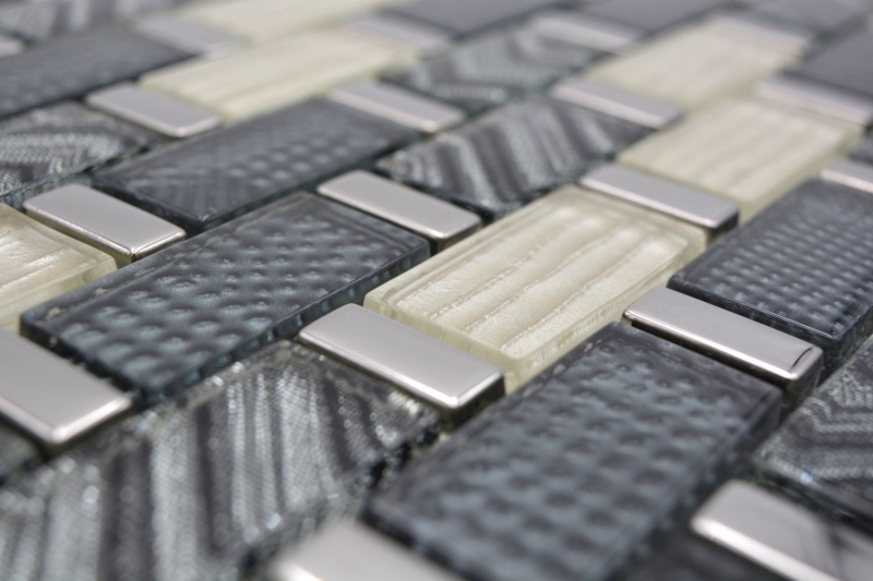 Hand-painted glass mosaic mosaic tile gray silver gold glossy wall kitchen bathroom shower - MOS83-MW20_m