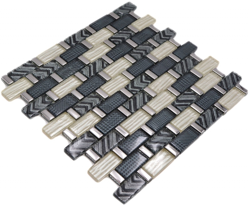 Hand-painted glass mosaic mosaic tile gray silver gold glossy wall kitchen bathroom shower - MOS83-MW20_m